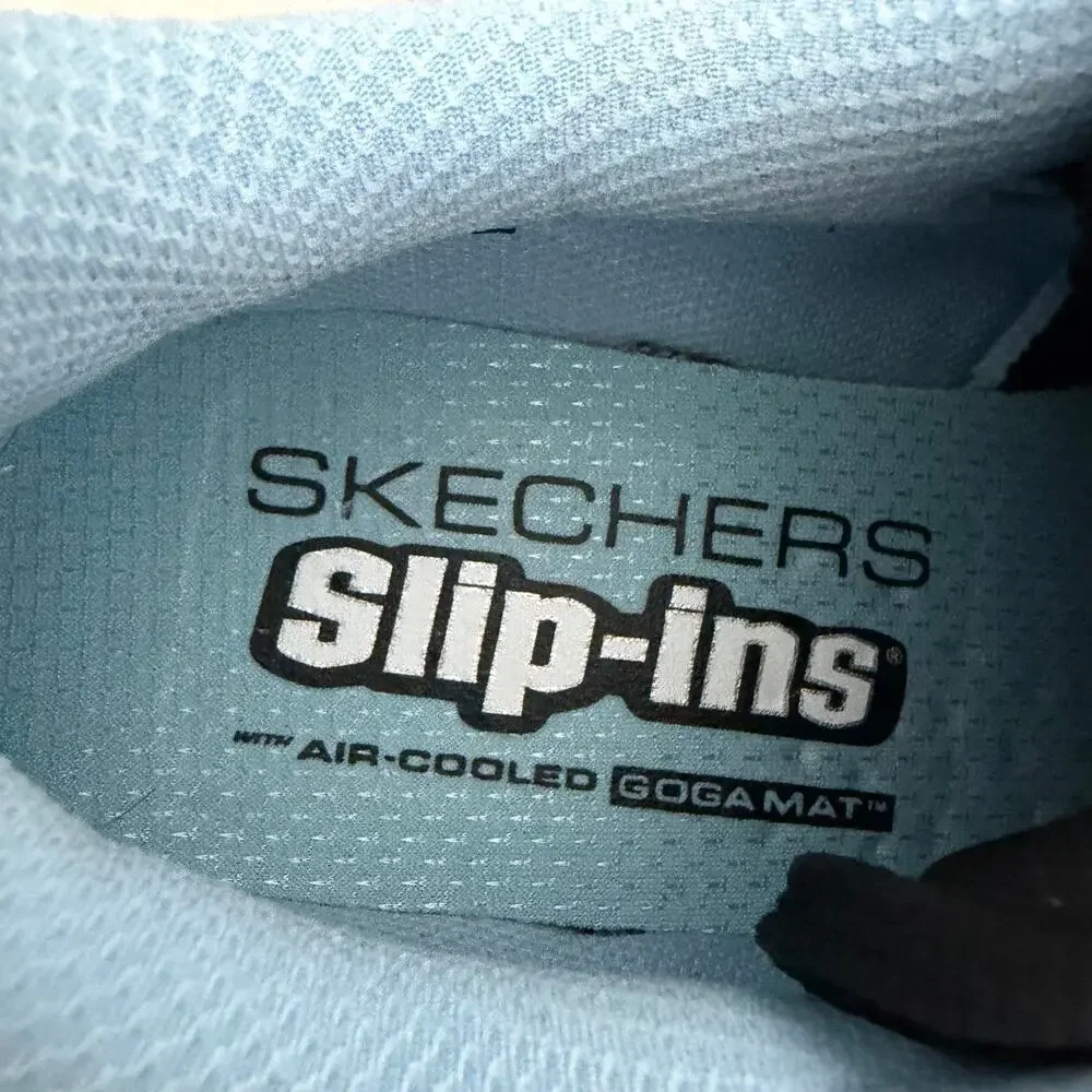 Skechers Max Cushioning Glide Step Shoes Womens Size 6.5 Black Blue Handsfree